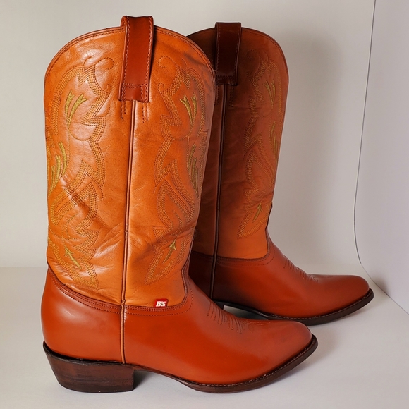 Big Bull Western Cowboy Boots Men's Reddish Brown and Tan Size 9 D Vintage - Picture 2 of 16